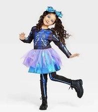 Girls Light Up Skeleton Halloween Costume Dress Up with Accessories Large