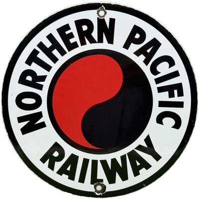 #ad VINTAGE NORTHERN PACIFIC RAILWAY PORCELAIN SIGN GAS OIL TRAIN STATION BURLINGTON $116.28