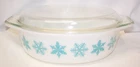 Large Pyrex Snowflake Casserole Dish #045 Turquoise on White 2-1/2 Quart W/Lid