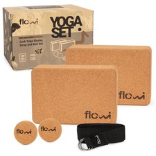 Natural Cork Yoga Blocks 2 Pack with Massage Balls - Premium Yoga Accessories