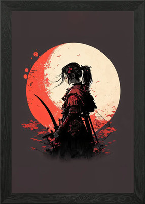 Samurai Mädchen rote Blüte gerahmtes Wandbild Poster Leinwanddruck Bild