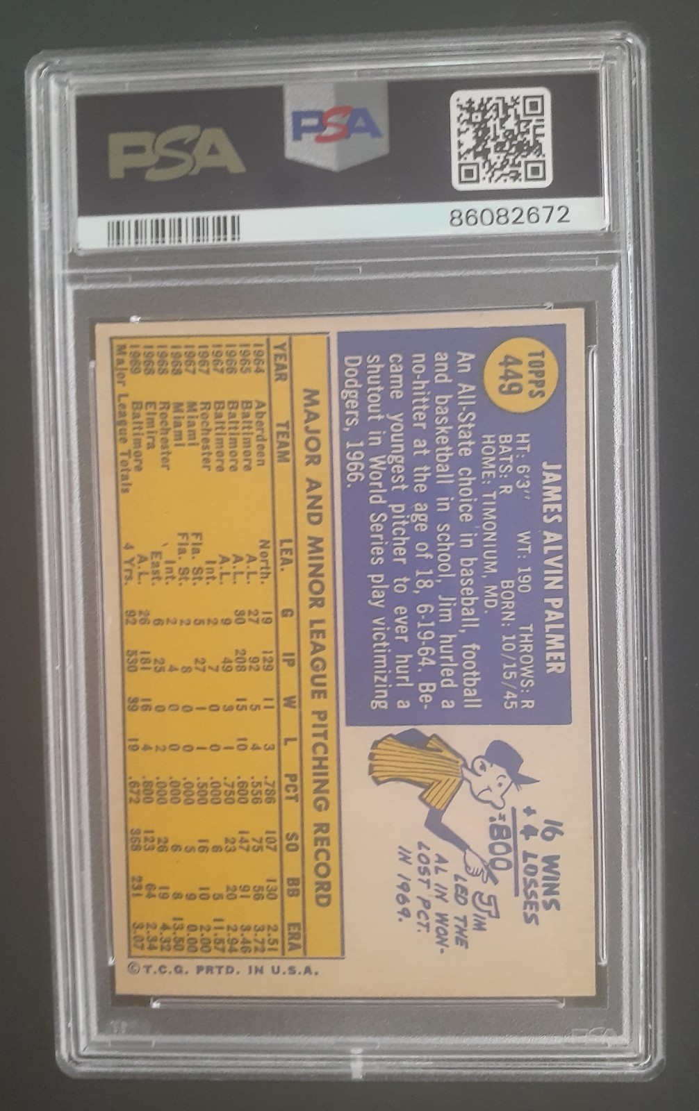 1970 JIM PALMER PSA 6 ... BONUS VINTAGE CARDS ADDED AT NO CHARGE!! view 2