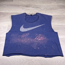 Vintage 90s Nike Made In USA Navy Blue Faded Crop Sleeveless Shirt Size L Mens