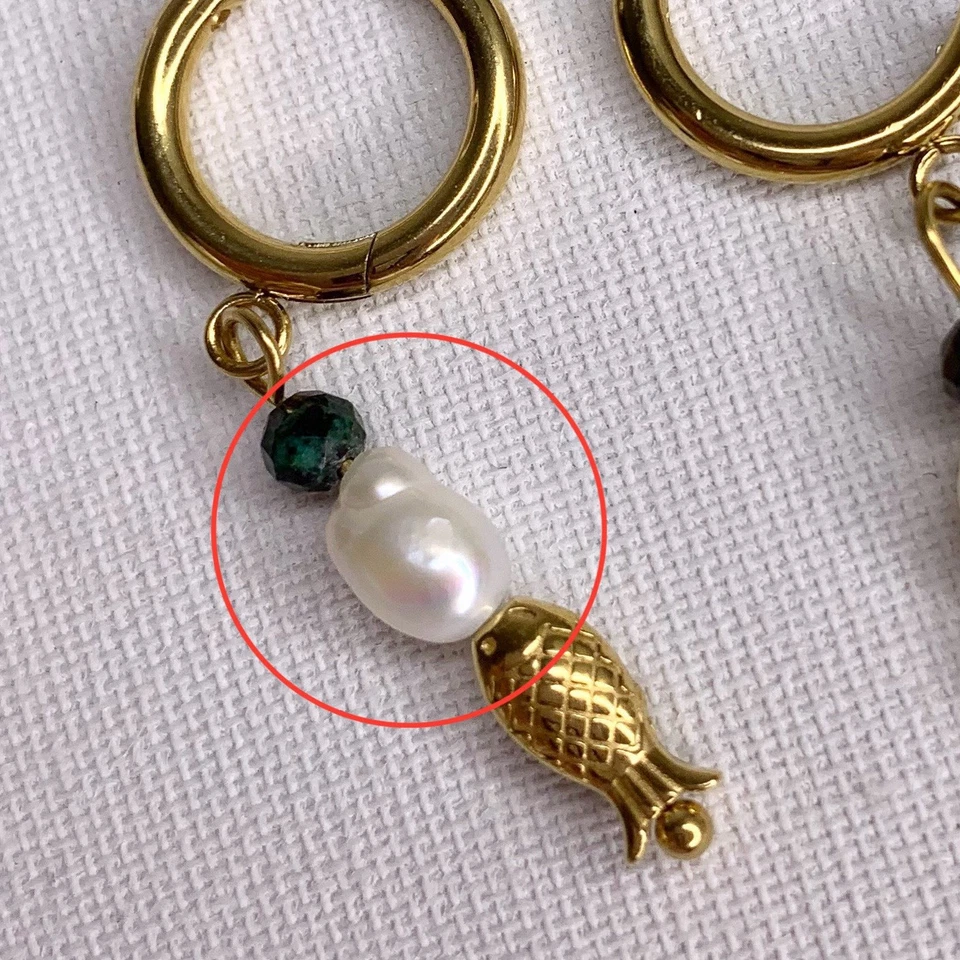 Seconds Sale | Freshwater Pearl Fish Gold Plated Stacker Huggie Hoop Earrings - image 2 of 4