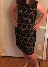 Nine West Black Lace Overlay Sheath Dress – Beige Lining