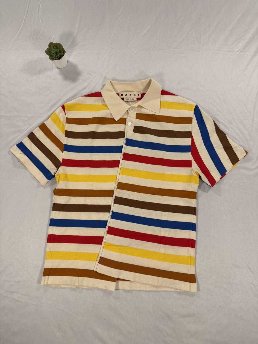 Marni Deconstructed Multicolor Striped Asymmetrical Polo Shirt