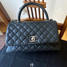 CHANEL Coco Handle Small Black Quilted Leather Top Handle Bag Silver + Dust Bag