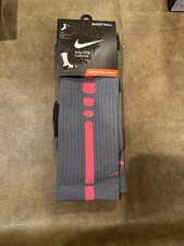 Nike Elite Socks Dri-Fit Basketball Crew Men  s Size Large 8-12 Grey / Pink 