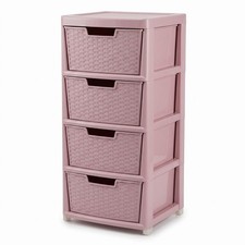 Large 4 Drawer Rattan Pink Storage Boxes Plastic Cabinet Tower 85cm bedroom