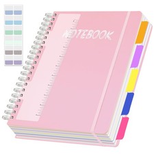 Pink 5 Subject Notebook College Ruled 300 Pages Hardcover Spiral Notebook wit...