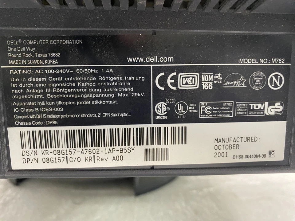 Vintage Dell M782 17" Color CRT Monitor For Retro Gaming w/VGA Cable, Power Cord - Image 3 of 4