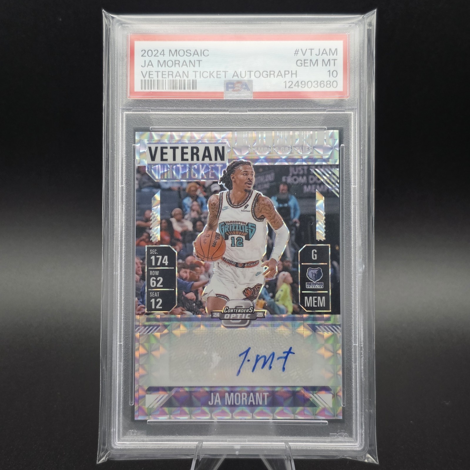 🔥 2024-2025 JA MORANT PANINI MOSAIC VETERAN TICKET AUTO PSA 10 (POP 7!) ✍️