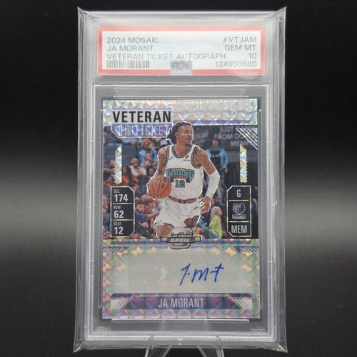 🔥 2024-2025 JA MORANT PANINI MOSAIC VETERAN TICKET AUTO PSA 10 (POP 7!) ✍️