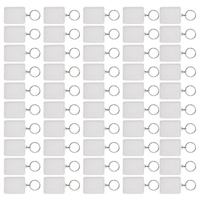 50x Photo Frame Keyring Rectangular Transparent Key Ring Chain Keychain Picture