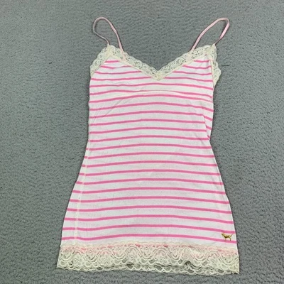 Victorias Secret ROSA VINTAGE y2k Encaje Trm Babydoll Vestido sin Mangas Caramelo RAYAS Tanque - Imagen 1 de 4