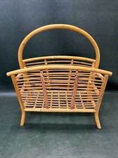 Vintage Rattan Bent Bamboo Magazine Rack Record Stand Holder Mid-Century