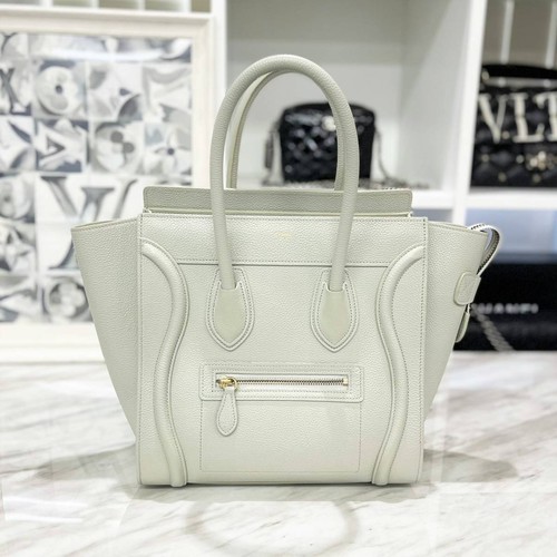 Celine Luggage Micro Handbag Green Drummed Calfskin Leather 10.4x10.0x5.3 in