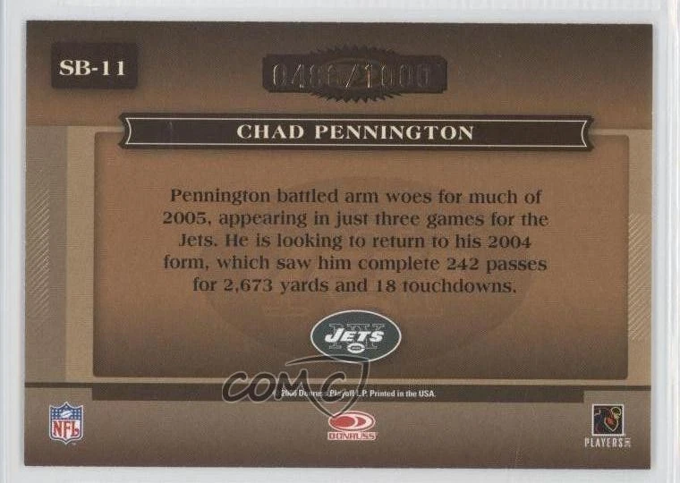 2006 Donruss Classics Sunday's Best /1000 Chad Pennington #SB-11 - Image 2 of 2