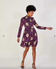 MONSOON BNWT SIZE 24 PURPLE METALLIC FLORAL LONG SLEEVE DRESS. RRP £125.party