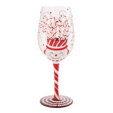 Image of Lolita Christmas Candy Cane Snowman Jar Hand-Painted Artisan Wine Glass, 15 Ounc