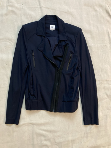 Cabi Chance Moto Jacket Women’s Small Blue Black zip up pockets