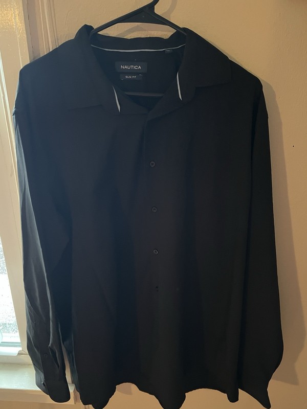 Nautica Men’s Slim Fit Long Sleeve Black Button Down Shirt XL