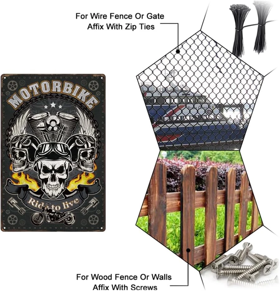 Motorcycle Skulls Tin Signs Motorcycle Engine Metal Tin Sign Ride Signs Funny Si - Image 4 of 4