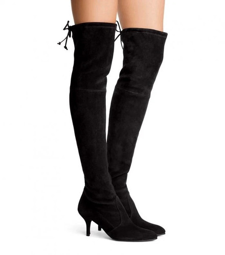 $798 Stuart Weitzman Black Suede Tiemodel Over-The-Knee Boot 8.5 Excellent