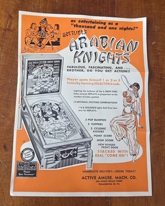 1950s Vintage ARABIAN KNIGHTS Pinball Machine Ad Advertisement Trade Litho Print