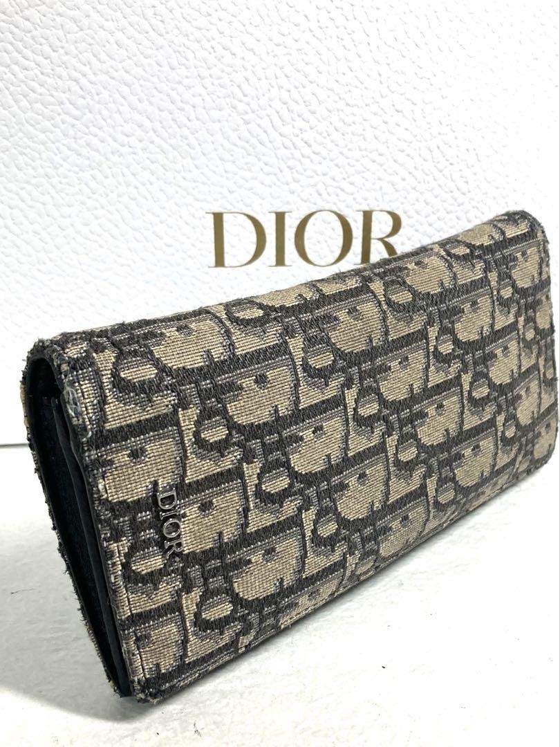 Christian Dior Vertical Oblique Jacquard Bifold Long Wallet in Monogram Canvas