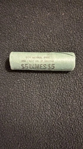 1959-D UNC. 50 ROOSEVELT DIMES 90% SILVER $5 ROLL (OBW) CITY NATIONAL BANK