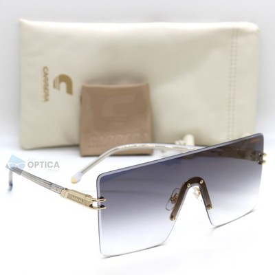 New Carrera 1075/S Rimless Square Shield Unisex Sunglasses Gold Grey 2F7