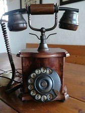 Telefono A DISCO CLASSICO  DA TAVOLO IN LEGNO STILE D'EPOCA FUNZIONANTE