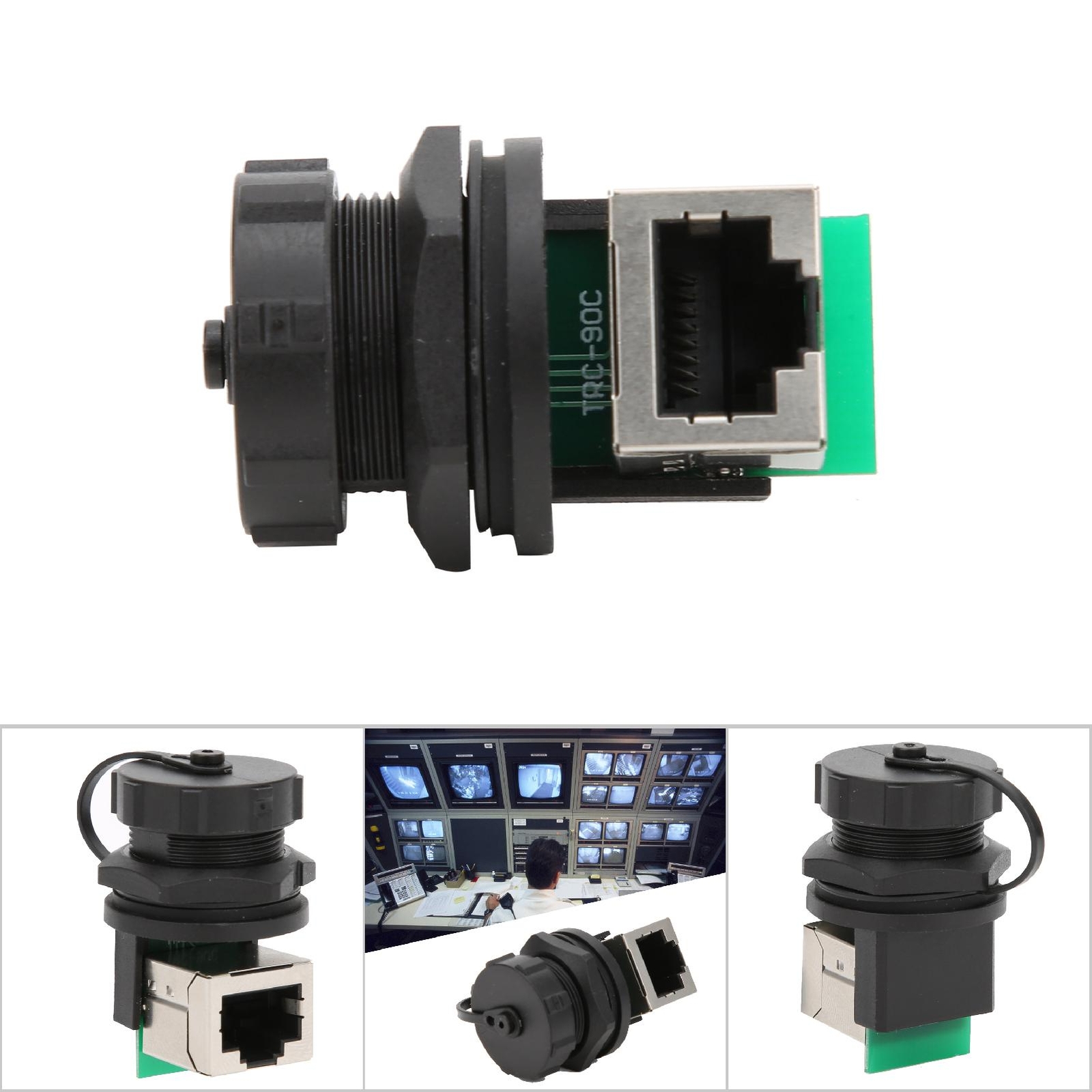 2 Pcs RJ45-90° Post-Board Double Socket Ethernet Coupler Waterproof For LED Disp