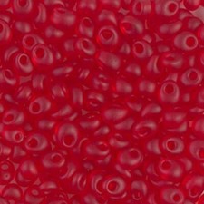 141F, MATTE TRANS Ruby, 10g, 4mm Magatama, drop/fringe beads m-6 