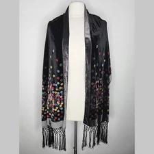 Velvet Burnout Rectangular Scarf 19"x 70" Fringe Silk Rayon Metallic Moon Witchy