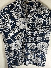 Aloha Hut Hawaii Hawaiian Shirt Boards Medium Navy Floral Rayon w/Free shipping