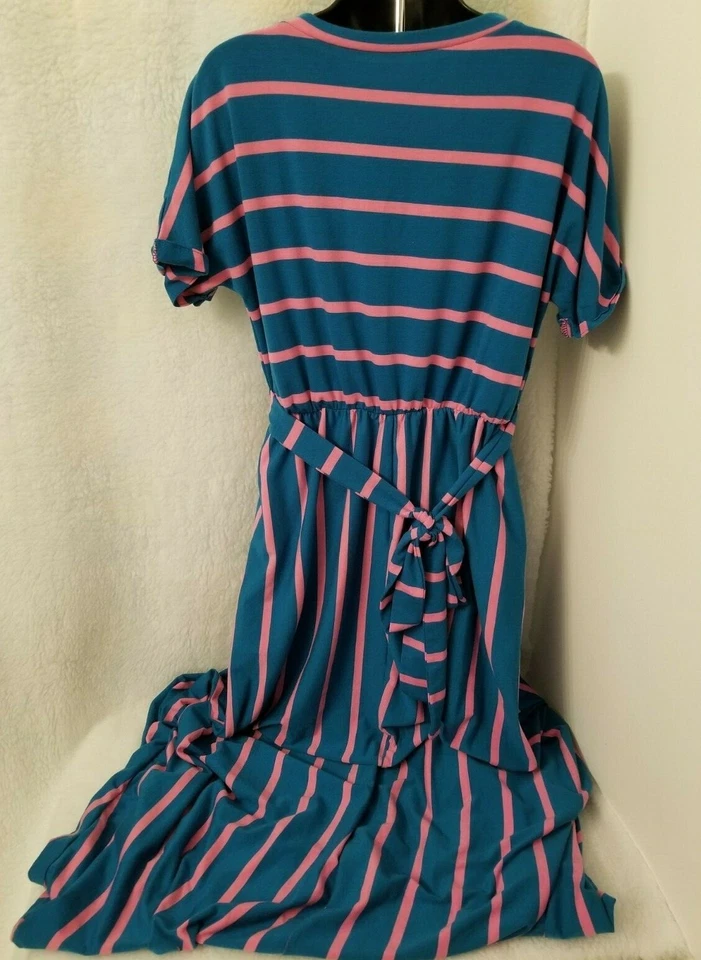 Vestido para mujer talla L grande verde azulado rosado púrpura a rayas Foto 3 de 4