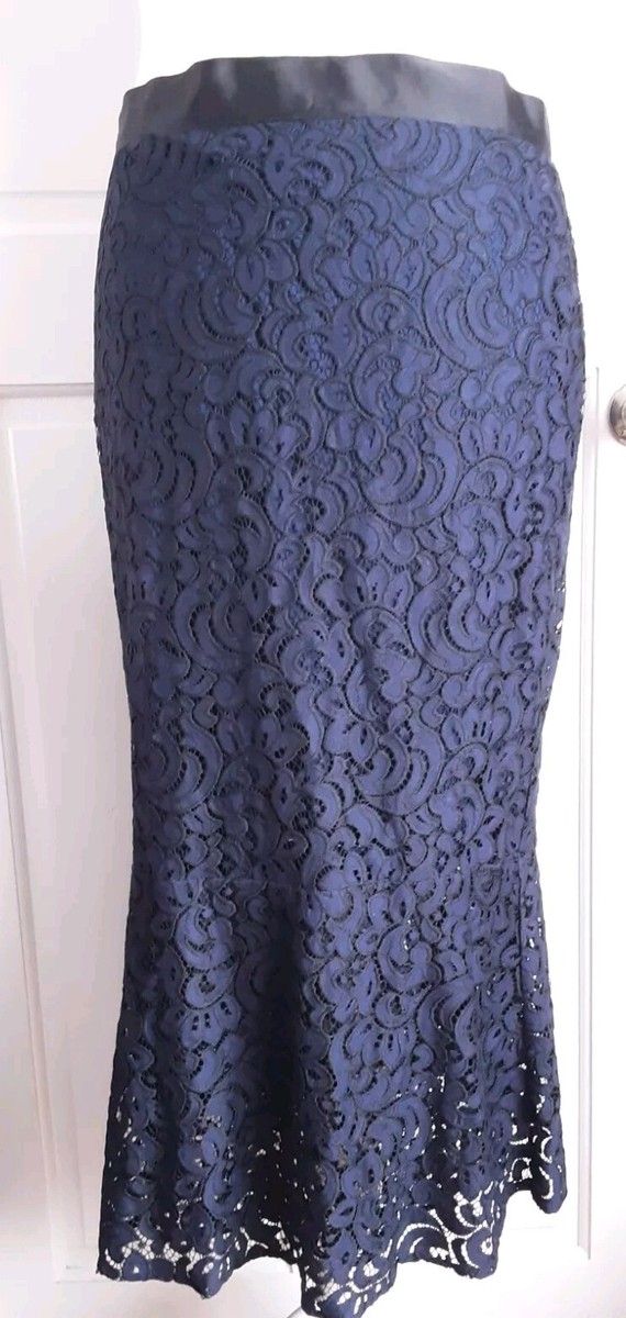 Denim Skirt Fishtail Skirt 3m Per Una Navy Blue Lace Layered Lined