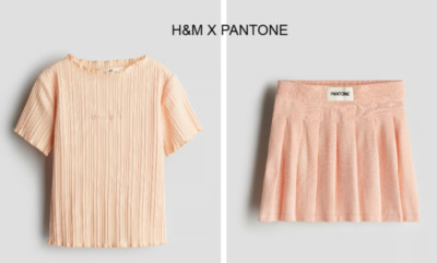 GIRL'S PANTONE X H&M PLEATED SKIRT SET OUTFIT SHORT SLEEVE  TOP PEACH 3-4 NWT