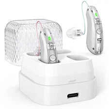 Rechargeable Hearing Aid For Severe Hearing Loss With Magnetic Charging Case