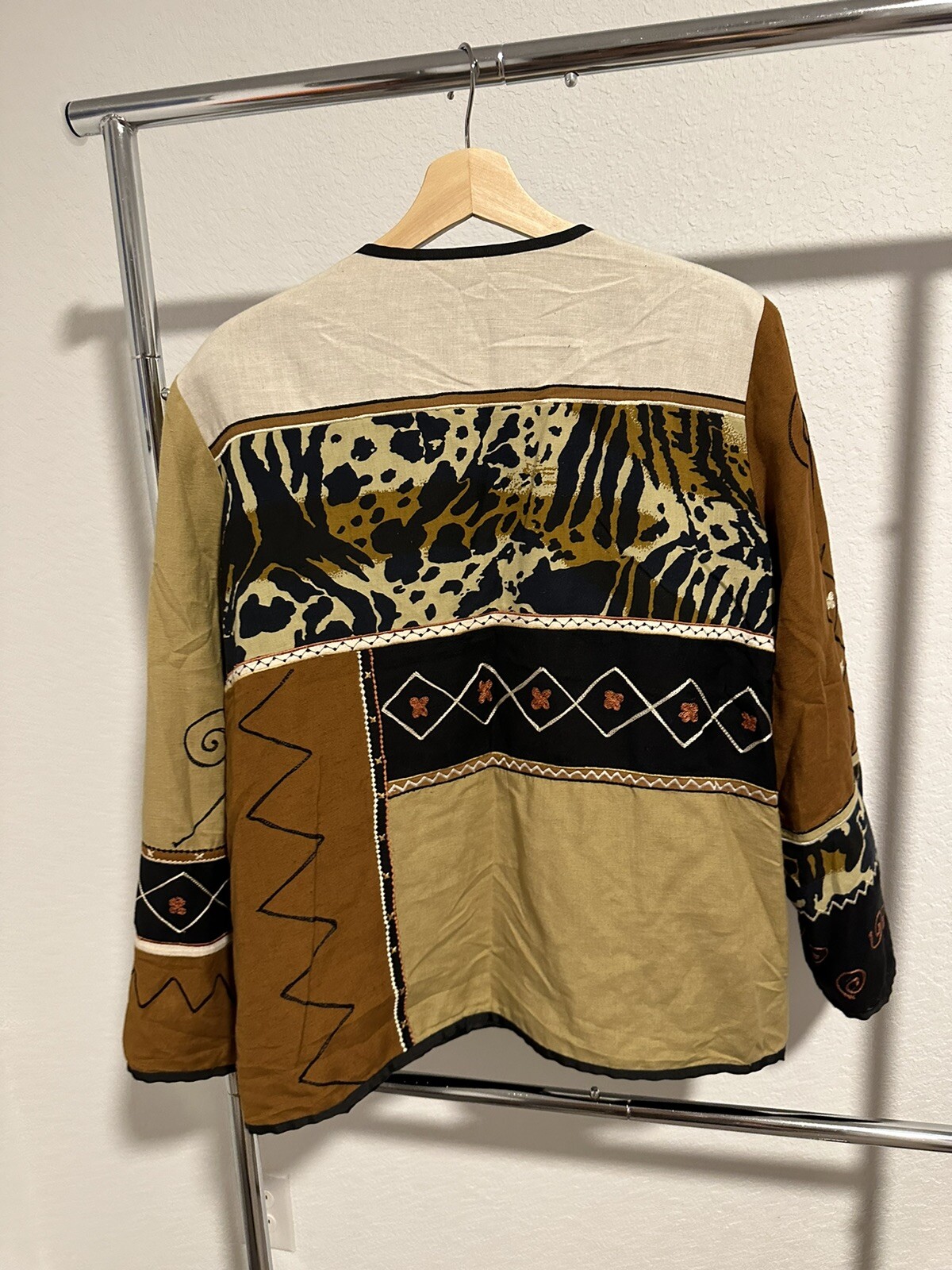 Vintage Indigo Moon Patchwork Print Boho Shirt Ja… - image 4