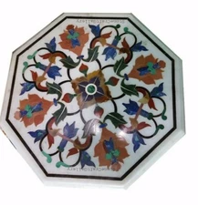 18" Marble Corner Side Table Top PietraDura Lapis Inlay Work Handmade 