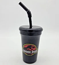 Jurassic Park 1992 Original Cup W/ Lid & Straw Black Betras Plastic USA