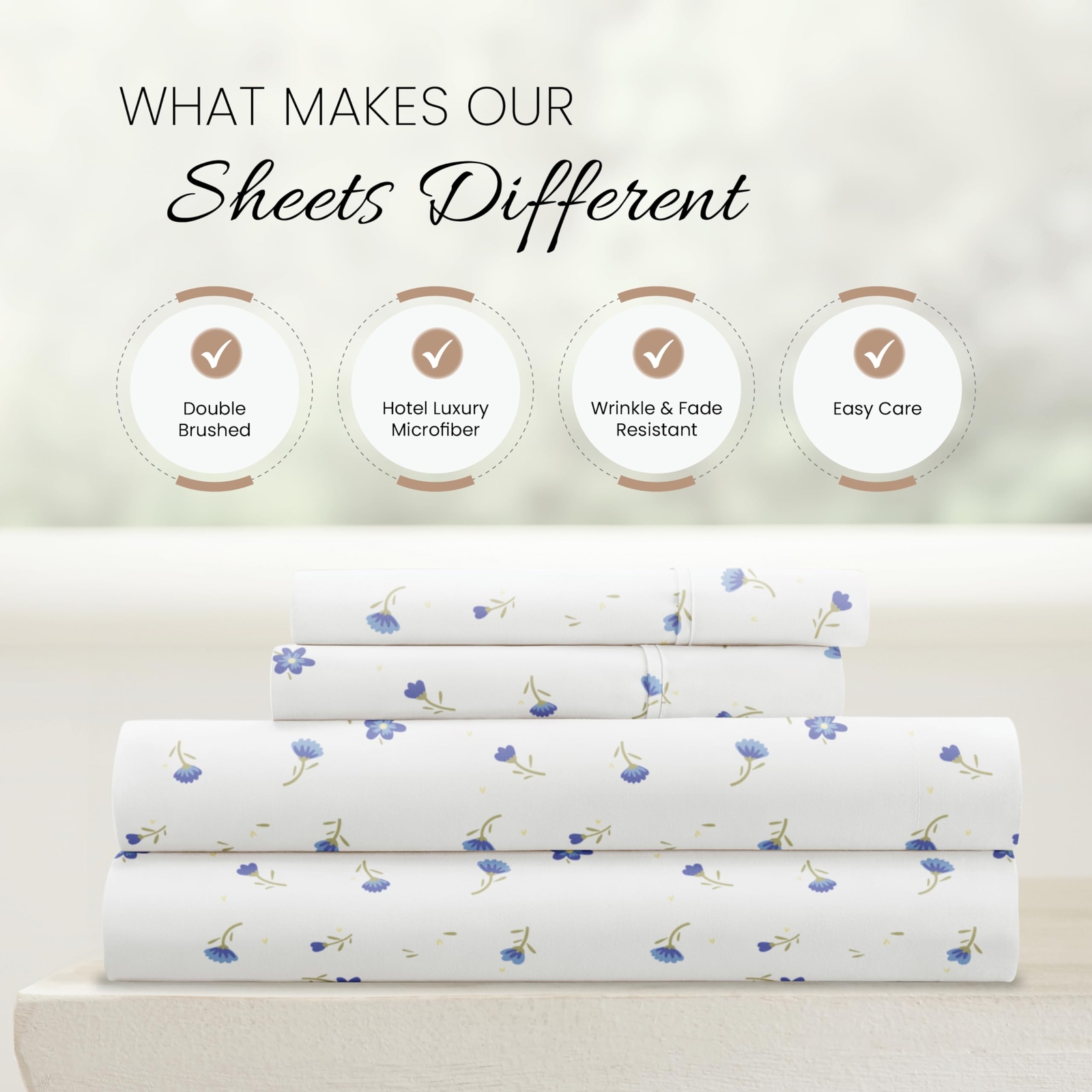 4 Piece Queen Sheet Set Light Blue Floral - Sleep Ever with These Ultra-Soft ...