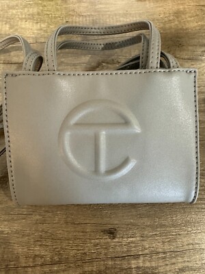 Telfar Small Shopping Bag Double Strap Crossbody Vegan Leather Gray NWT