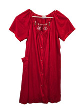 Vintage Kelly Reed Collection Size Medium Red Housecoat Nightgown Nylon Buttons