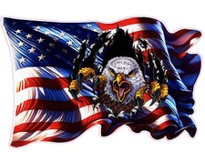 Waving Colorful American Flag Eagle Ripping Through Decal