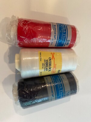 Set of 3, Beachwood Ltd 100% Spun Polyester Sewing Thread Cone, Red/Blk/Wh 3K Yd