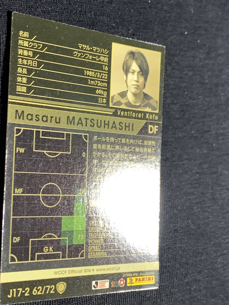 Masaru Matsuhashi WCCF PANINI soccer card Japan sports 62/72